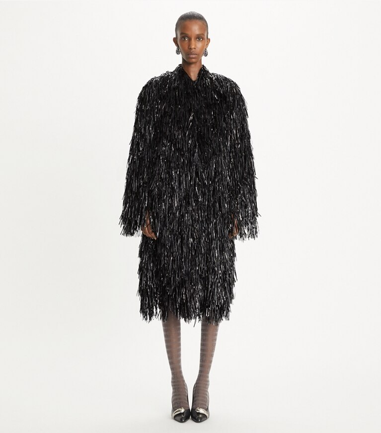 Tory Burch designer manteaux Manteau à franges in Black front