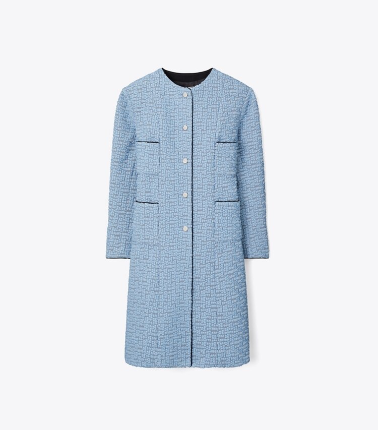 Tory Burch designer manteaux Manteau brodé en mousseline in Blue Porcelain front