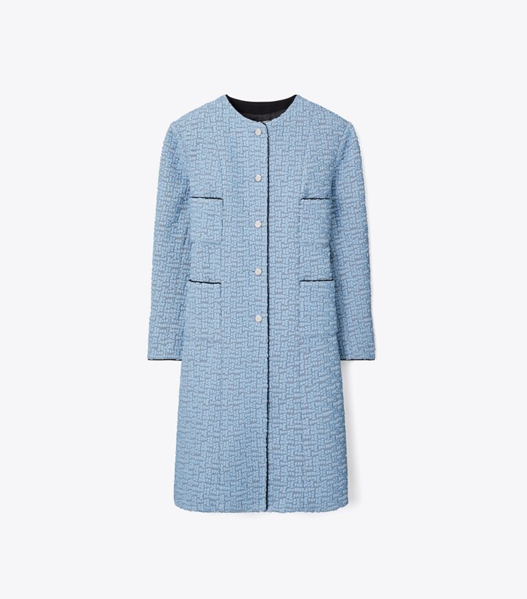 Tory Burch designer manteaux Manteau brodé en mousseline in Blue Porcelain front
