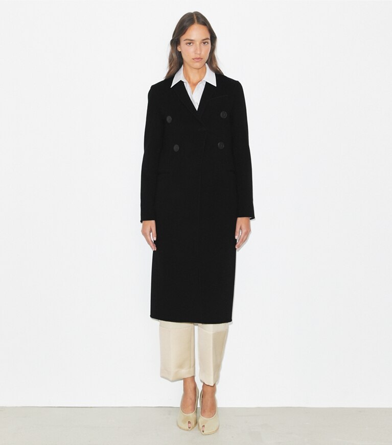 Tory Burch designer manteaux Manteau de laine dans Black sur modèle, de face