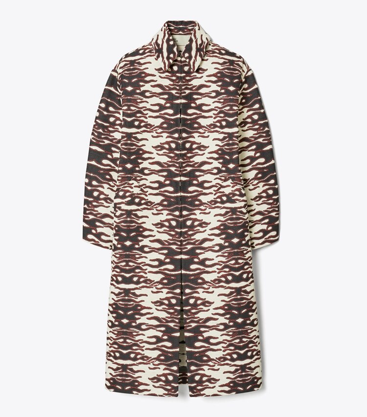 Tory Burch designer manteaux Manteau en jacquard in Black/Red Flame Chenille Jacquard front