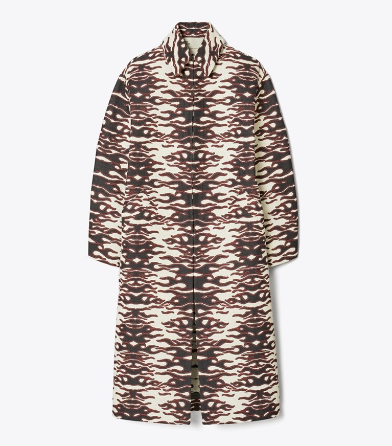Tory Burch designer manteaux Manteau en jacquard in Black/Red Flame Chenille Jacquard front