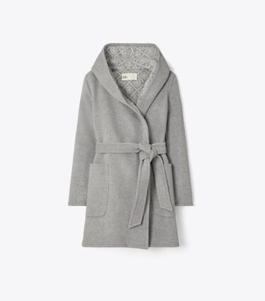 Tory Burch designer manteaux Manteau en laine à capuche in Gray T Monogram front