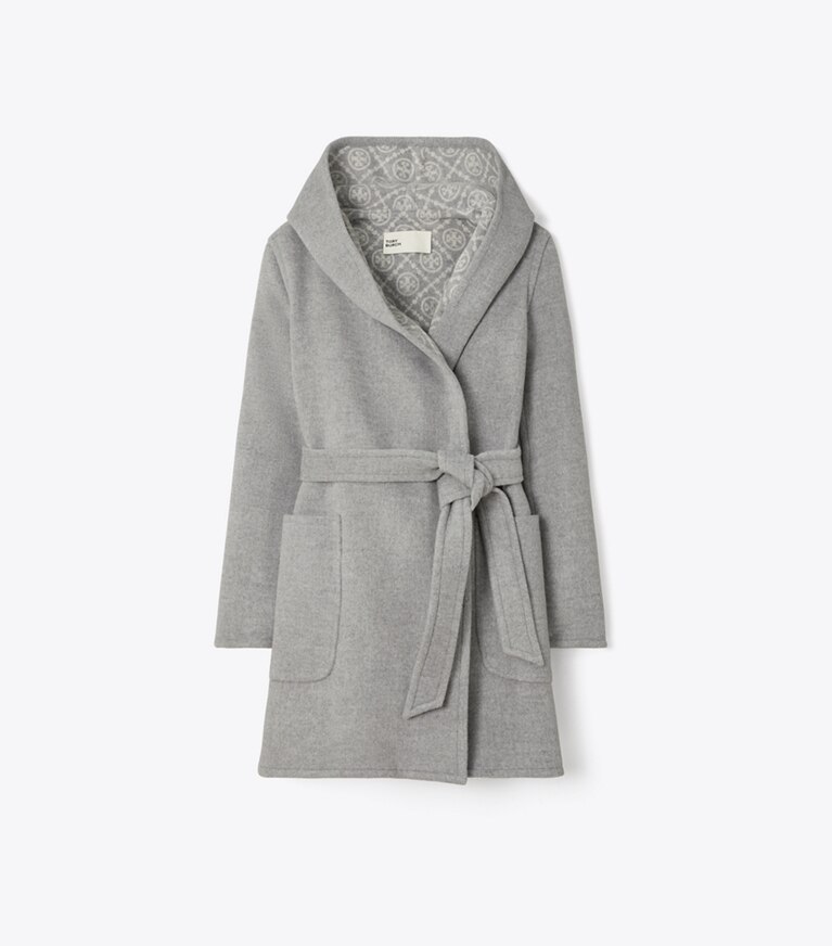 Tory Burch designer manteaux Manteau en laine à capuche in Gray T Monogram front