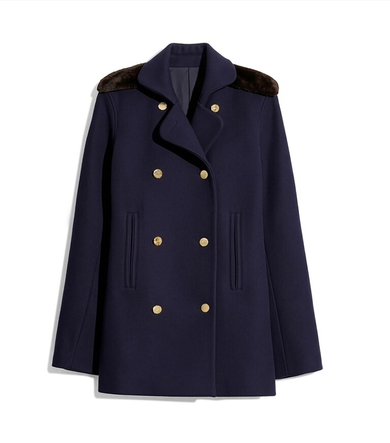Tory Burch designer manteaux Manteau en laine structuré dans Medium Navy supplémentaire