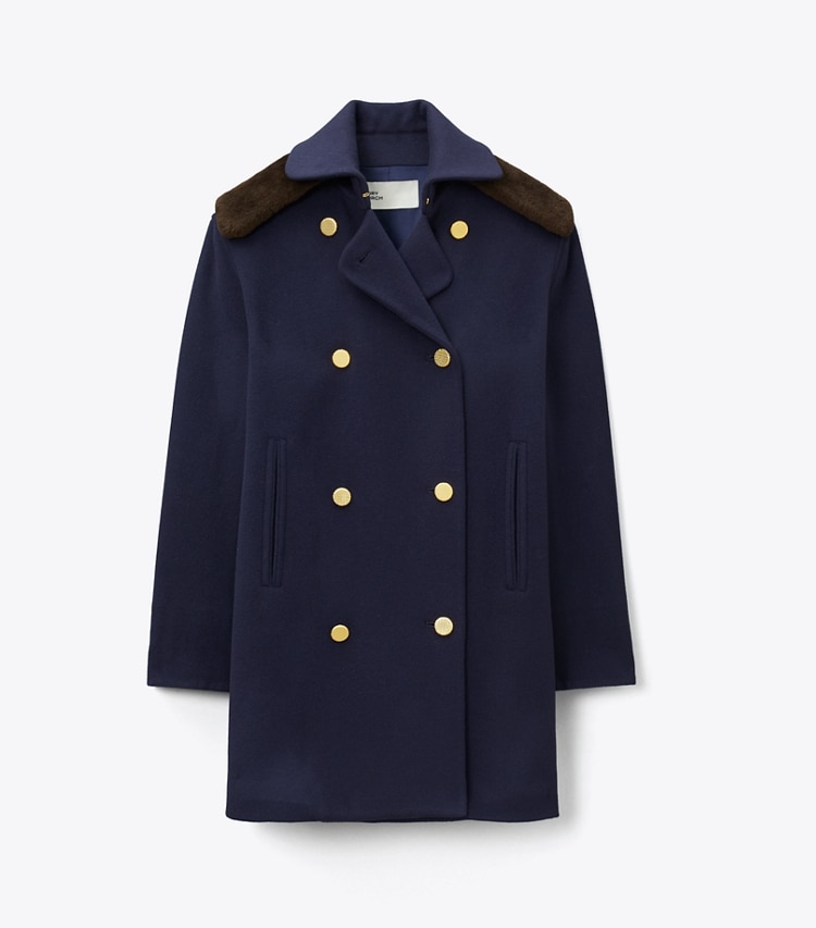 Tory Burch designer manteaux Manteau en laine structuré dans Medium Navy de face