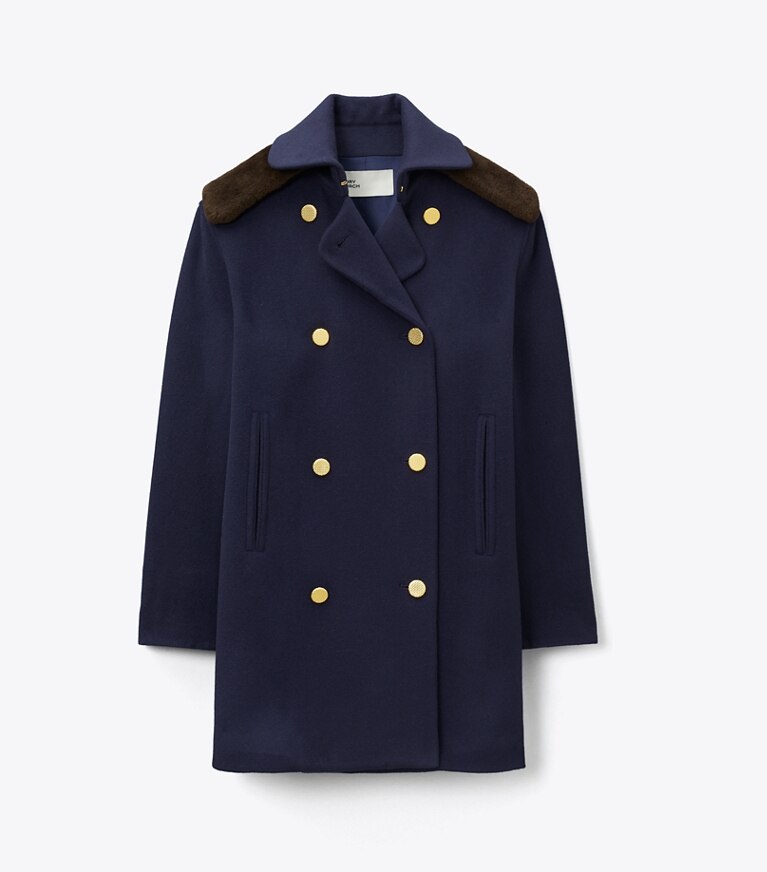 Tory Burch designer manteaux Manteau en laine structuré dans Medium Navy de face