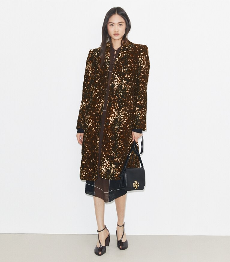 Tory Burch designer manteaux Manteau en velours de coton in Chocolate Brown Fawn front