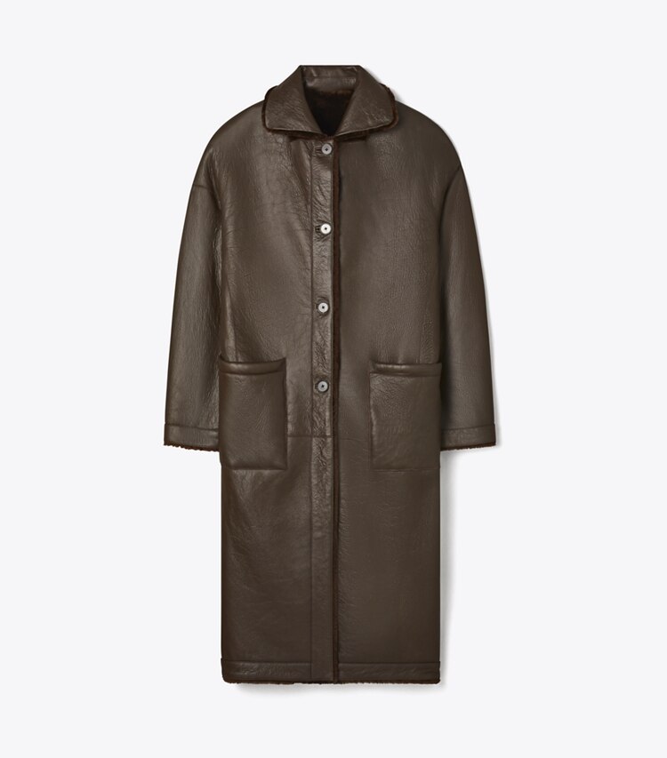 Tory Burch designer manteaux Manteau réversible en peau lainée dans Cacao de face