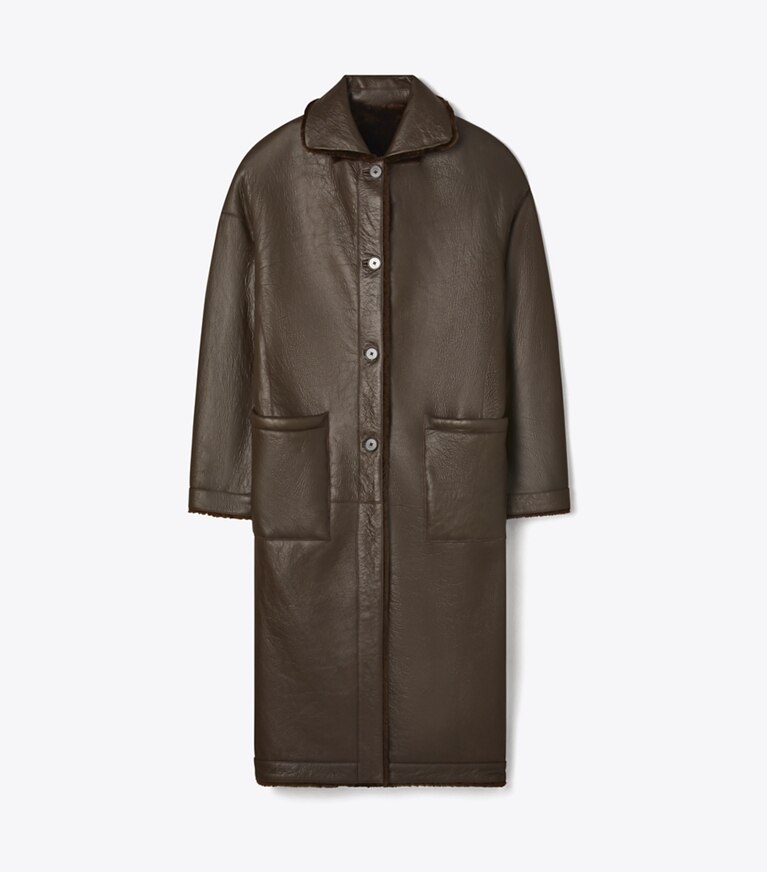 Tory Burch designer manteaux Manteau réversible en peau lainée dans Cacao de face