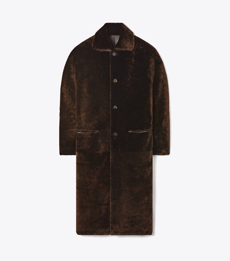 Tory Burch designer manteaux Manteau réversible en peau lainée dans Cacao compactable et réversible