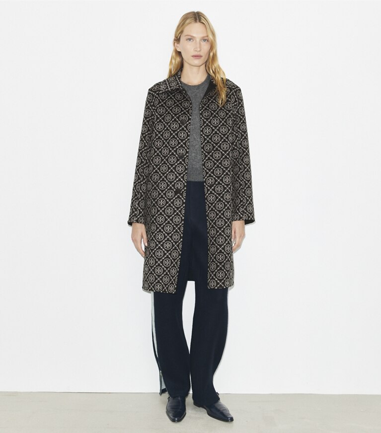 Tory Burch designer manteaux Manteau T Monogram en laine jacquard in Black/T Monogram Jacquard Combo D front