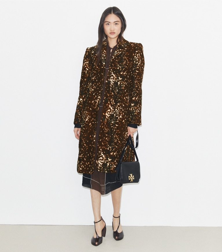 Tory Burch designer mäntel Mantel aus Baumwollsamt in Chocolate Brown Fawn front