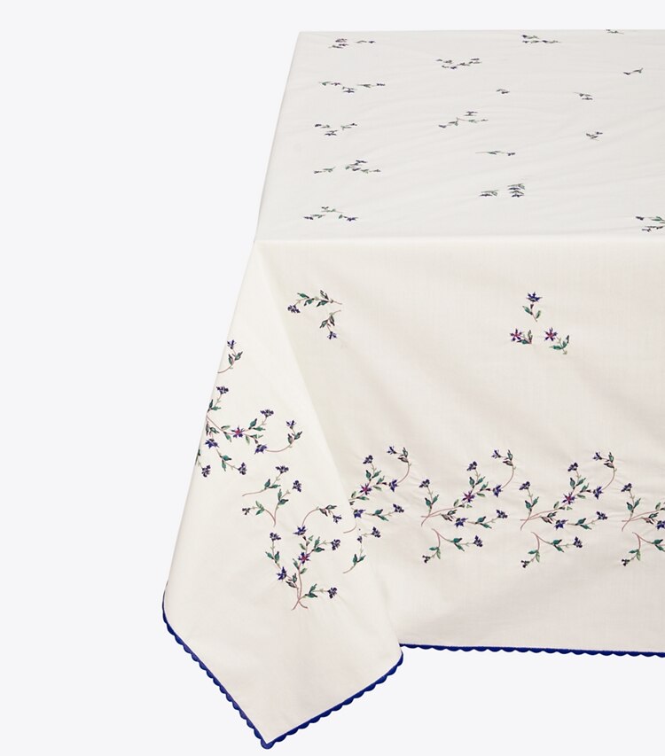 Tory Burch diseñador mantelería Mantel cuadrado bordado Jolie Fleur en NEW IVORY detalle