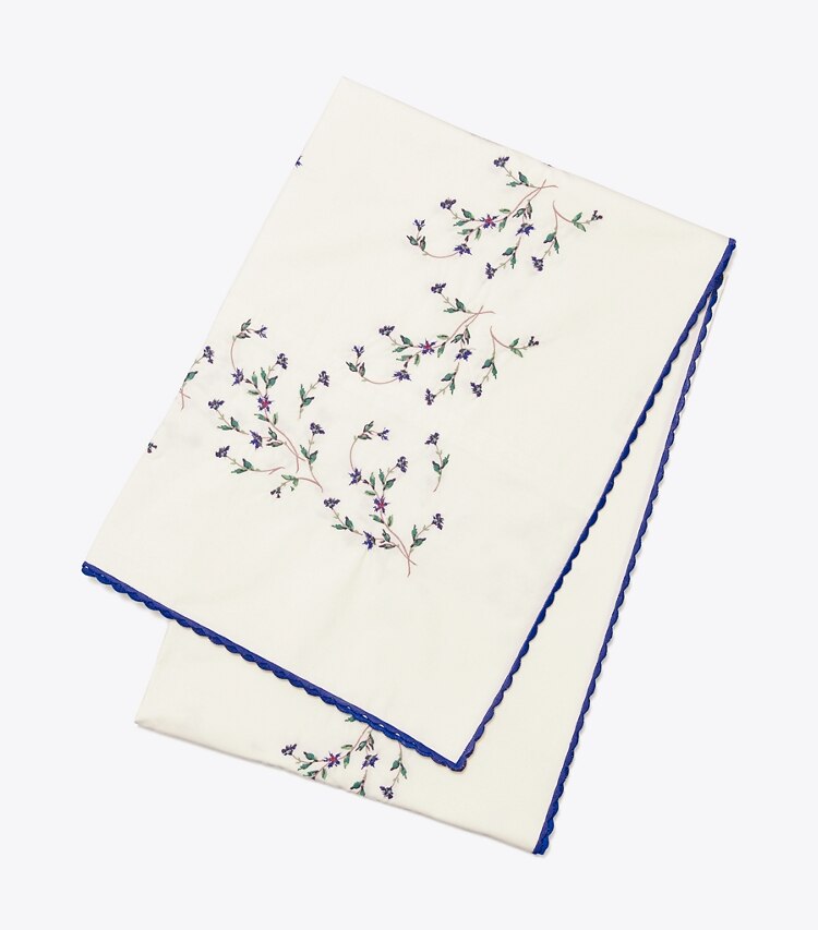 Tory Burch diseñador mantelería Mantel cuadrado bordado Jolie Fleur en NEW IVORY frente