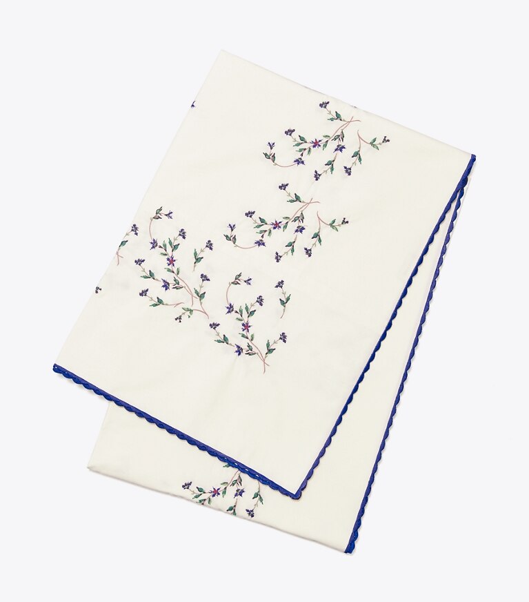 Tory Burch diseñador mantelería Mantel cuadrado bordado Jolie Fleur en NEW IVORY frente