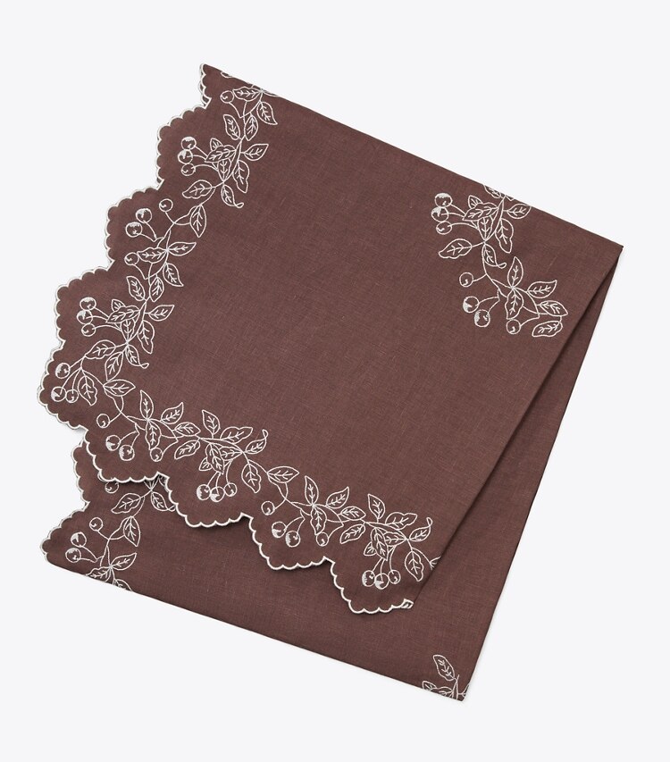 Tory Burch diseñador mantelería Mantel cuadrado de lino bordado, 70" en Brown / White frente