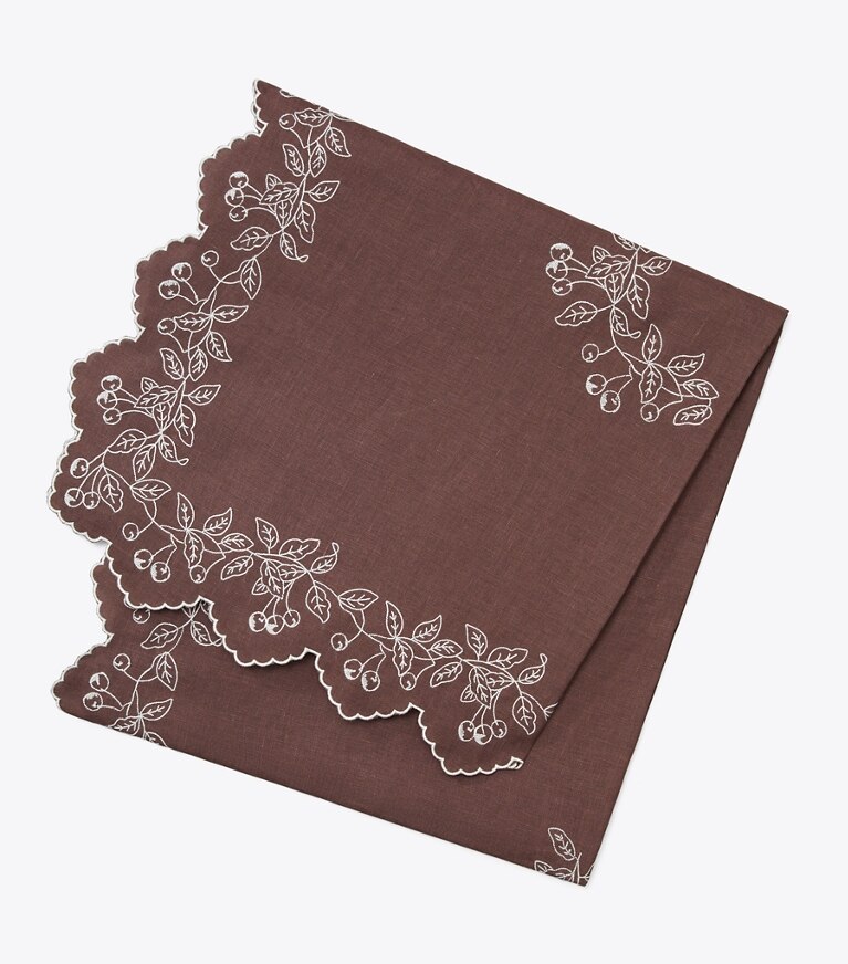 Tory Burch diseñador mantelería Mantel cuadrado de lino bordado, 70" en Brown / White frente