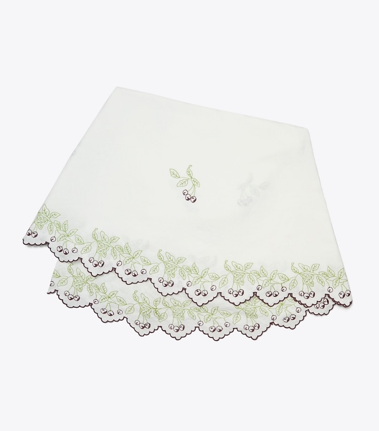 Tory Burch diseñador mantelería Mantel redondo de lino bordado, 84" en White / Multi frente