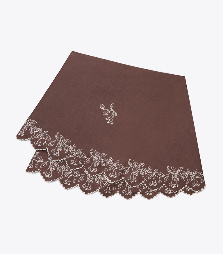 Tory Burch diseñador mantelería Mantel redondo de lino bordado, 84" en Brown / White frente
