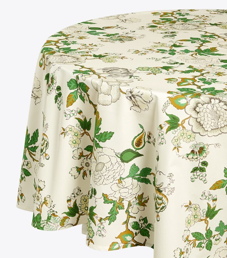 Tory Burch diseñador mantelería Mantel redondo Happy Times Bouquet, 120” en Moss Green detalle