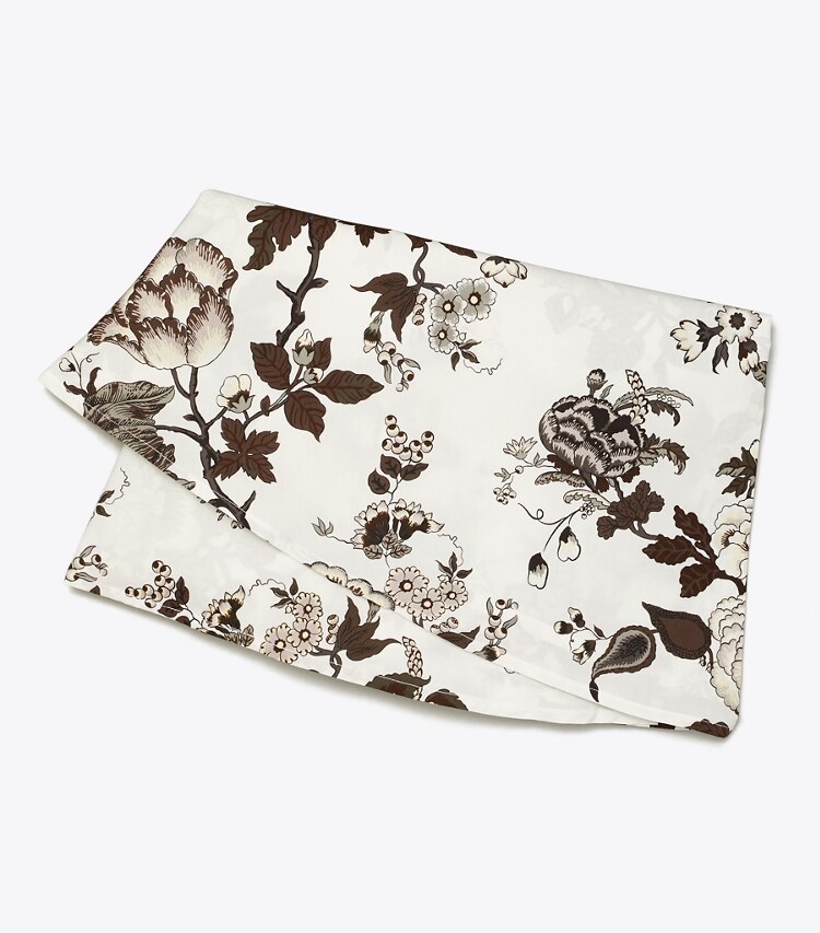 Tory Burch diseñador mantelería Mantel redondo Happy Times Bouquet, 90" (228 cm) en Brown plegado