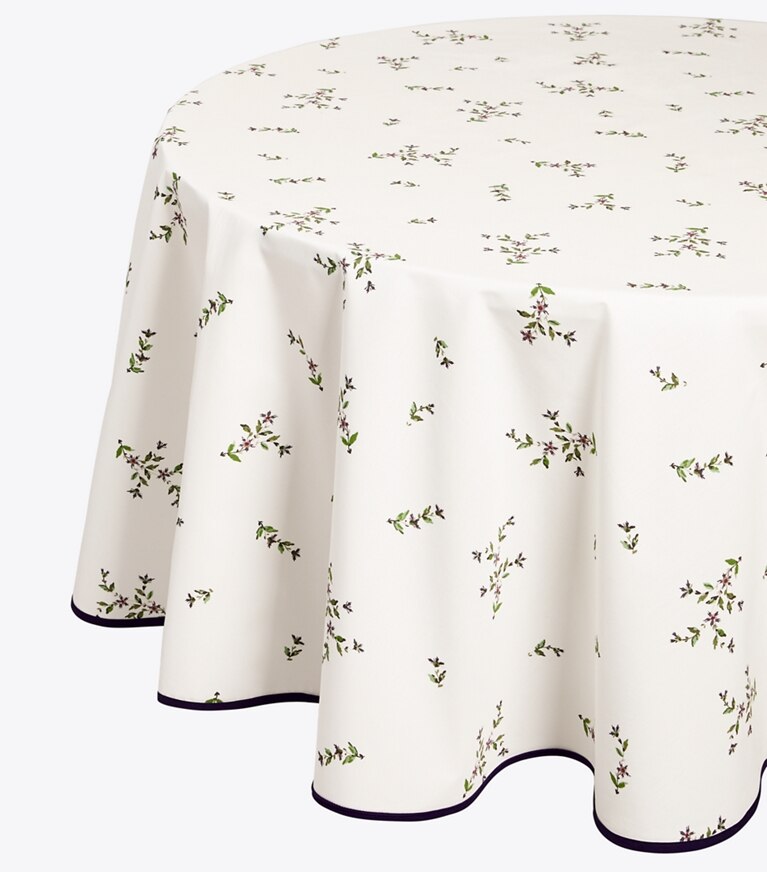 Tory Burch diseñador mantelería Mantel redondo Jolie Fleur, 70" (178 cm) en NEW IVORY detalle