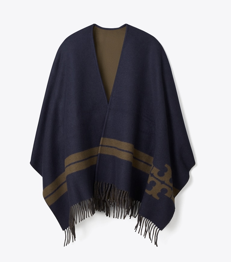 Tory Burch designer mascherine Mantella a righe in Striped Logo Cape Navy front