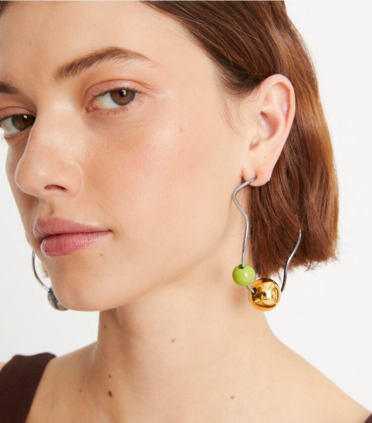 Tory Burch designer earrings Marble Hoop Earring in Silver / Multi additional on model