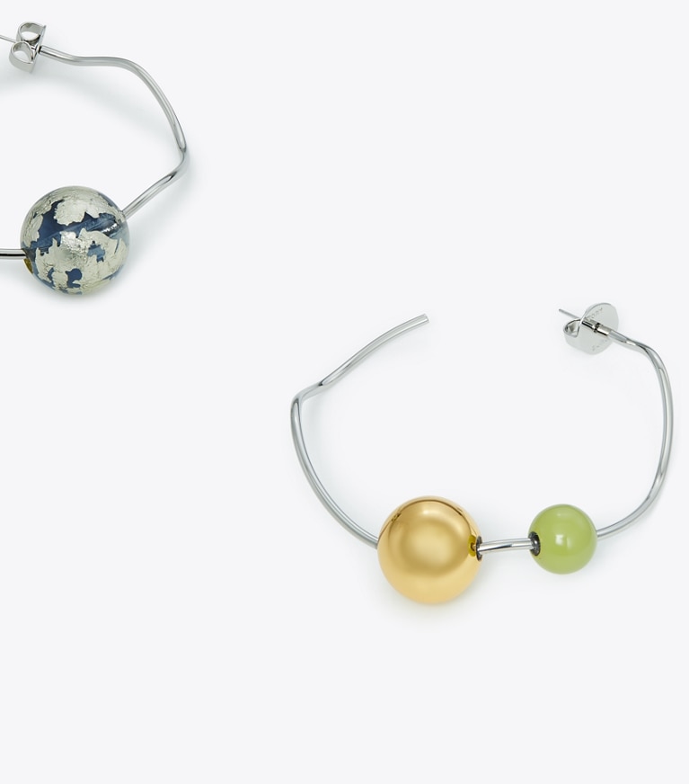 Tory Burch designer earrings Marble Hoop Earring in Silver / Multi front