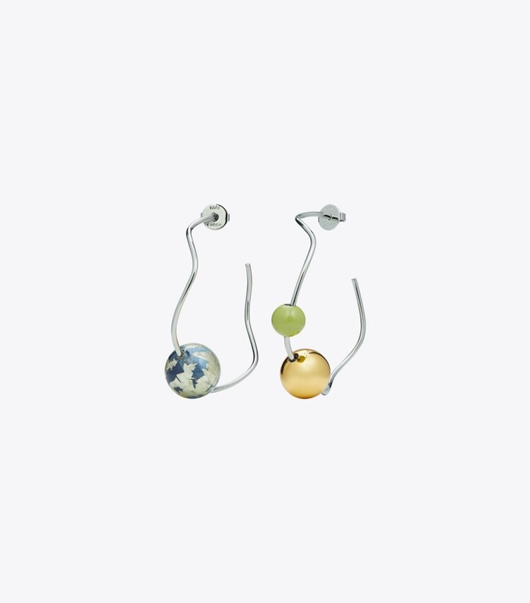 Tory Burch designer earrings Marble Hoop Earring in Silver / Multi front