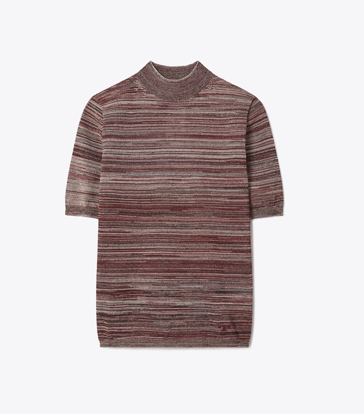 Tory Burch designer sweaters Marled Mock-Neck in Abalone Ivory / Dark Rustic Red / Black front