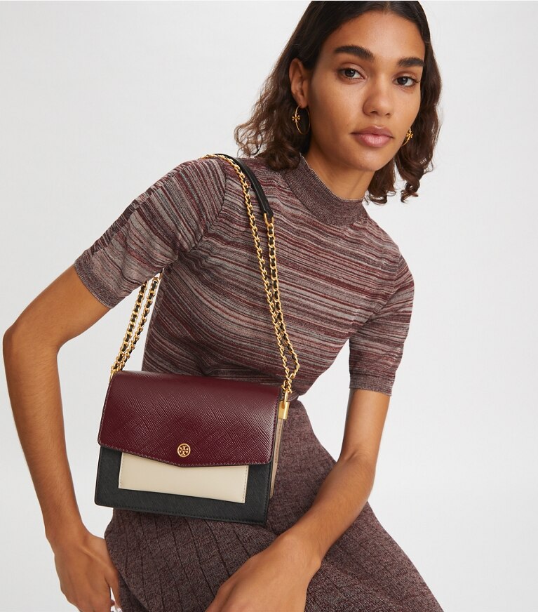 Tory Burch designer sweaters Marled Mock-Neck in Abalone Ivory / Dark Rustic Red / Black front