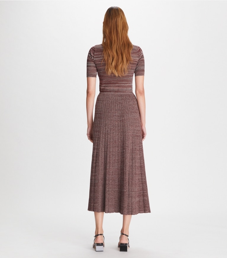 Tory Burch designer bottoms Marled Rib Skirt in Abalone Ivory / Dark Rustic Red / Black front