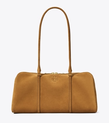 Tory Burch designer henkeltaschen Marshmallow Henkeltasche aus Wildleder in CHICORY BROWN front