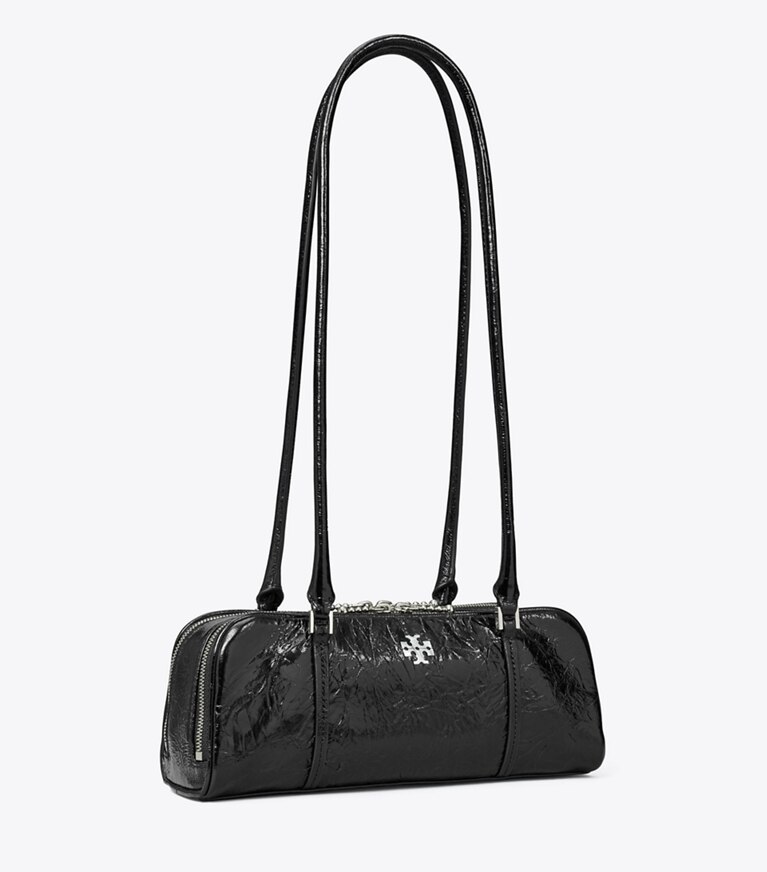 Tory Burch designer schultertaschen Marshmallow Mini-Henkeltasche aus Leder in Knitteroptik in Black angle