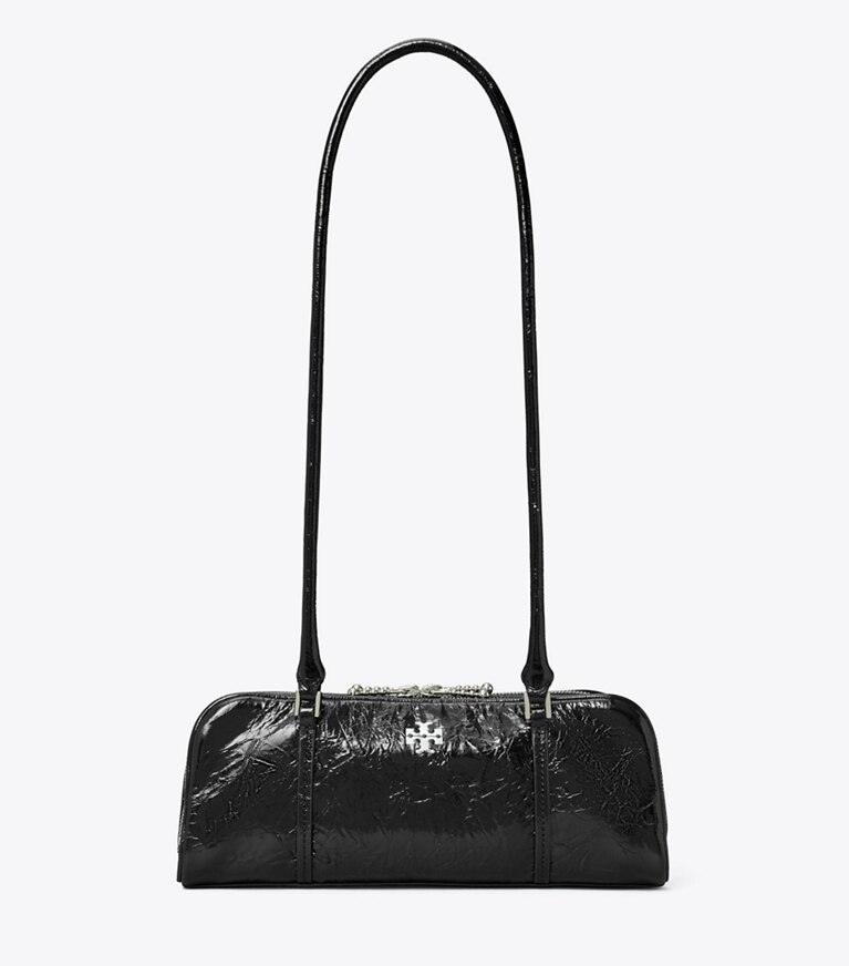 Tory Burch designer schultertaschen Marshmallow Mini-Henkeltasche aus Leder in Knitteroptik in Black angle