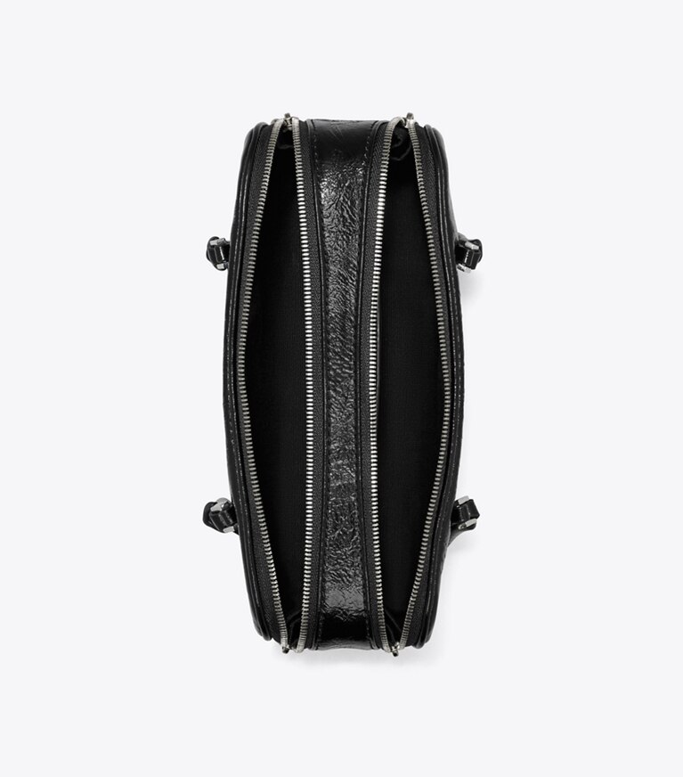 Tory Burch designer schultertaschen Marshmallow Mini-Henkeltasche aus Leder in Knitteroptik in Black angle