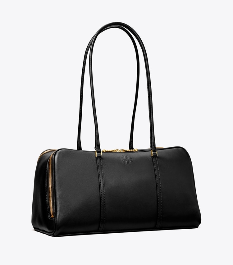 Tory Burch designer satchels Marshmallow Satchel in Black / Tempranillo angle