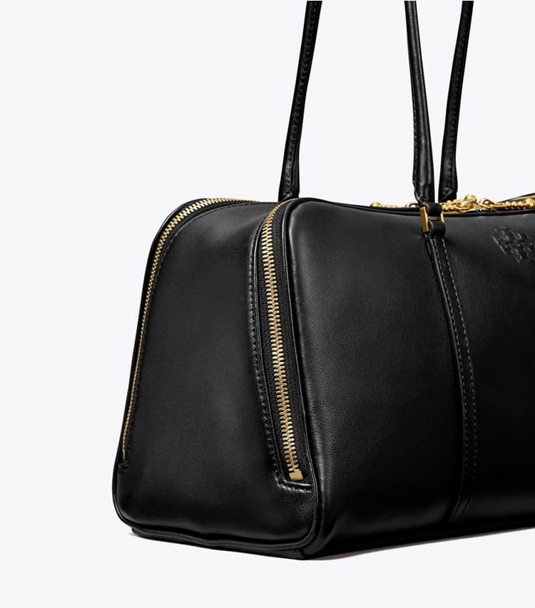 Tory Burch designer satchels Marshmallow Satchel in Black / Tempranillo detail
