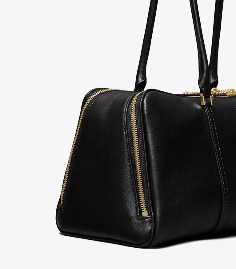 Tory Burch designer satchels Marshmallow Satchel in Black angle