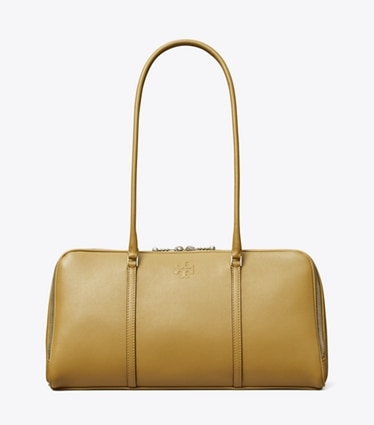 Tory Burch designer satchels Marshmallow Satchel in Coconut Shell / Classic Brown front