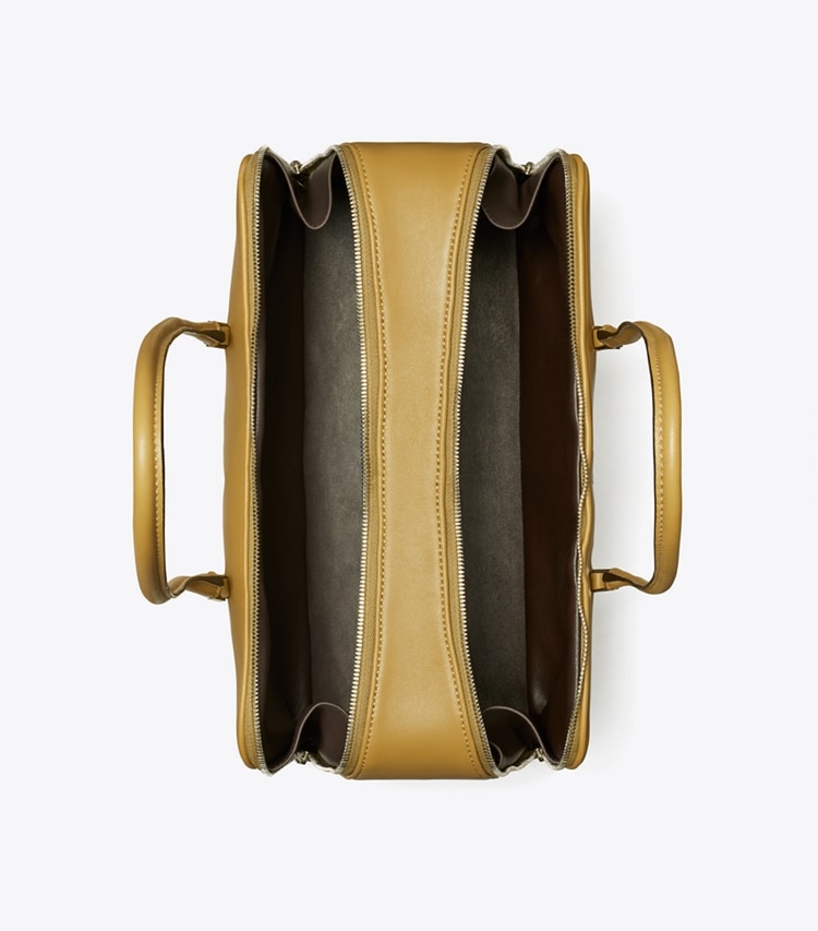 Tory Burch designer satchels Marshmallow Satchel in Coconut Shell / Classic Brown overhead