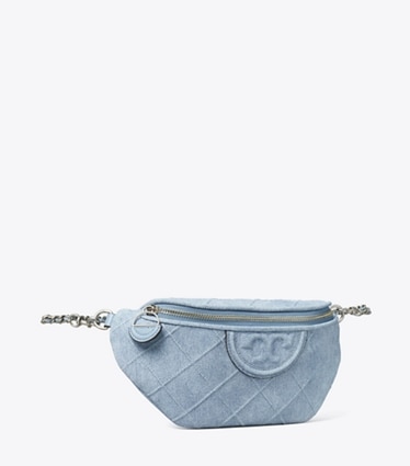 Tory Burch designer marsupio Marsupio Fleming in suede con stampa denim in Denim angle