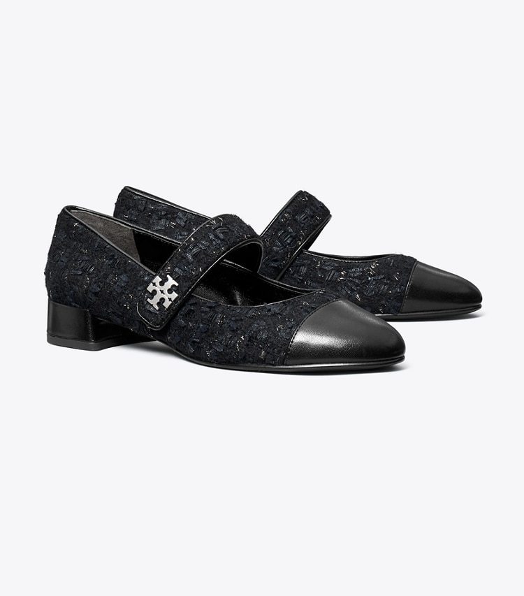 Tory Burch designer mocassins Mary Jane à bout contrasté dans MIDNIGHT NAVY / PERFECT BLACK angle