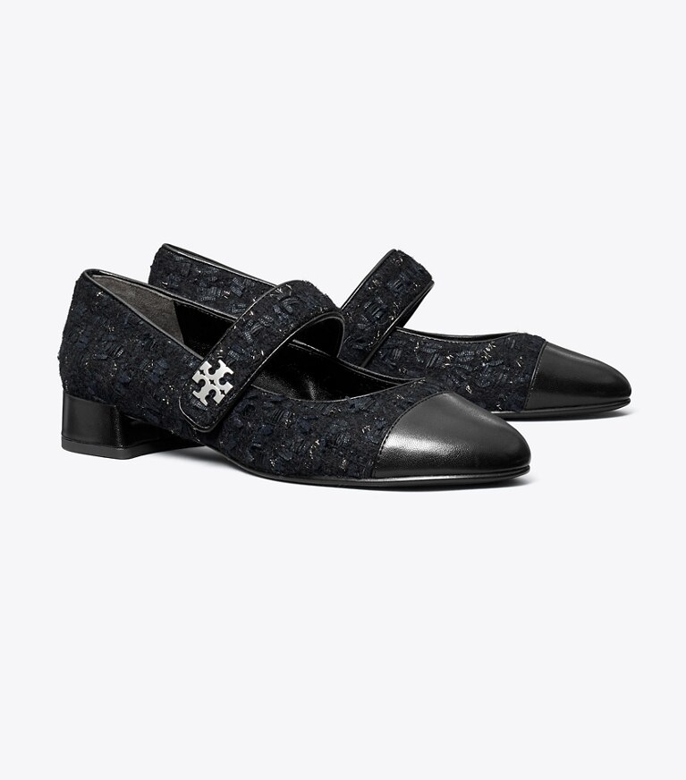 Tory Burch designer mocassins Mary Jane à bout contrasté dans MIDNIGHT NAVY / PERFECT BLACK angle