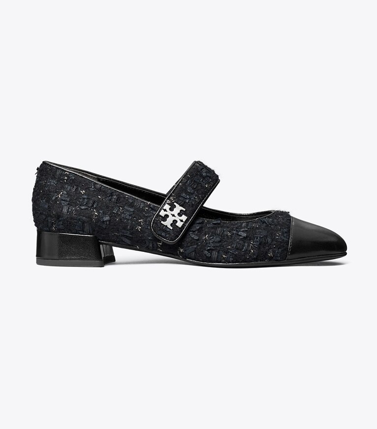 Tory Burch designer mocassins Mary Jane à bout contrasté dans MIDNIGHT NAVY / PERFECT BLACK de côté