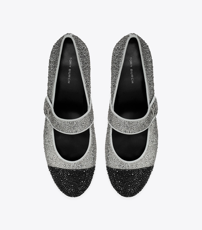 Tory Burch designer mocassini Mary Jane a punta con cristalli in GRAY / PERFECT BLACK angle