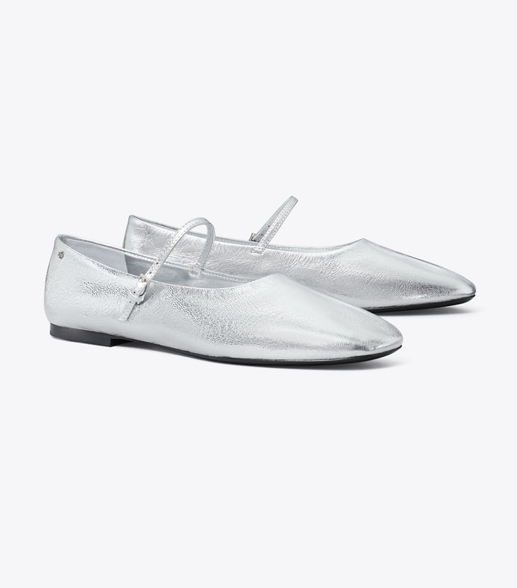 Tory Burch designer flats Mary Jane Ballet in SHINY SILVER angle