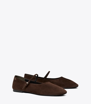 Tory Burch designer flats Mary Jane Ballet in DARK COCOA angle